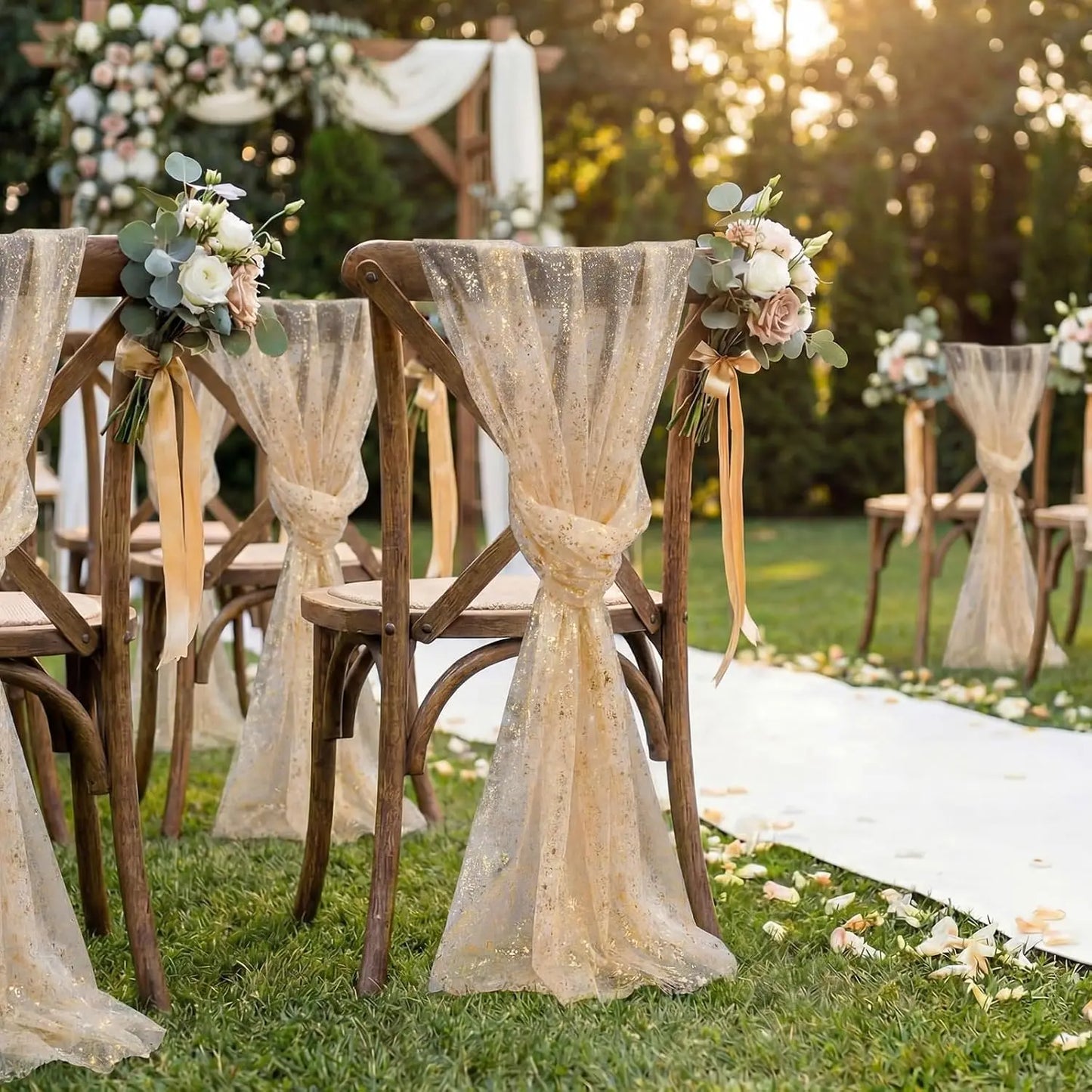 Goldfolien Stuhlschleifen – Glänzende Metallic Schleifen für Hochzeit & Events Kaufschwan®