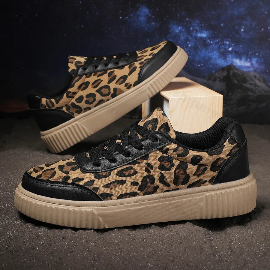 Frühling Damen Sneaker mit Leopardenmuster – Retro Chunky Casual Schuhe | Bequemes Flach-Design & Vielseitige Mode Kaufschwan® Schwarz 36