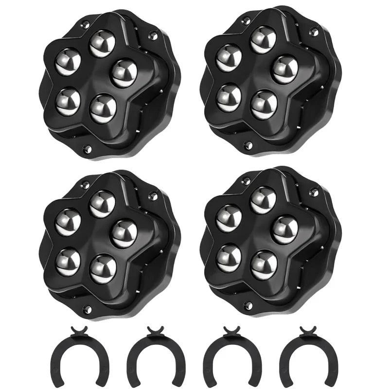 4-teiliges Selbstklebendes Möbelrollen-Set mit Bremsen – Belastbare 360° Drehbare Universalrollen mit 5-Kugel-Konstruktion Kaufschwan® Schwarz - Stahlkugel 48mm X 48mm