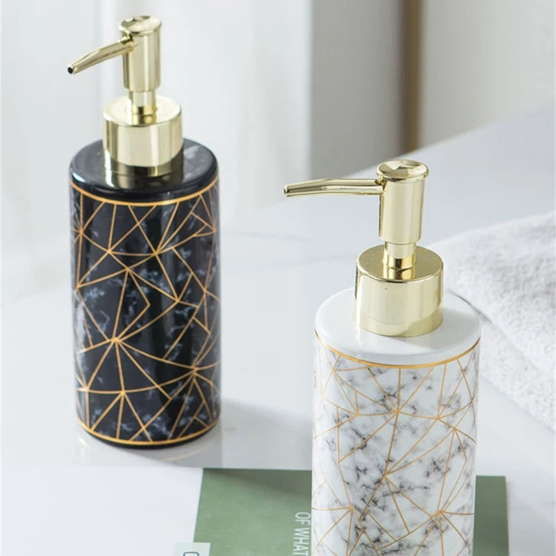 Marmor Keramik Seifenspender – 185mm Höhe, 300ml Wiederverwendbare & Nachfüllbare Lotion- & Duschgel-Flasche Kaufschwan®