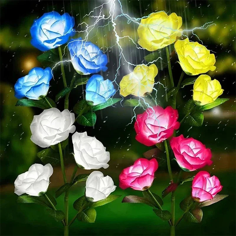5-Köpfe Rosen Rasenlampe Solarlichter – Außen Dekorative Solar Gartenleuchten für Hof, Terrasse, Garten & Hochzeit Kaufschwan®