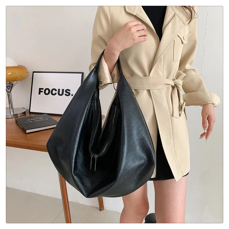 Große Schwarze Schultertasche für Damen – Hobo Shopper Tote | Weiche Leder Umhängetasche für Reisen & Alltag Kaufschwan®