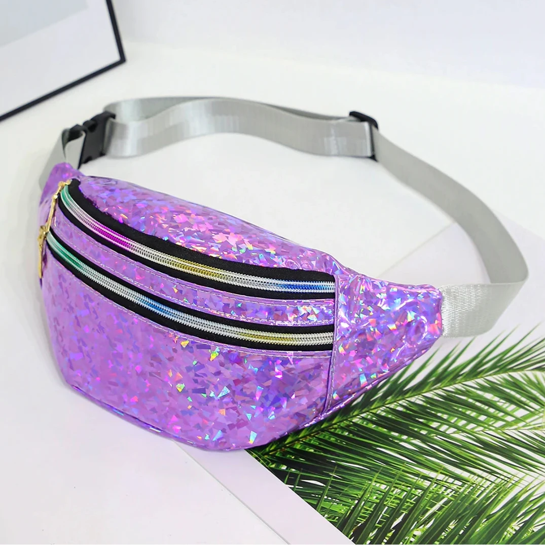 Holografische Damen Gürteltasche – Silber & Schwarzes Geometrisches Muster | Laser Hüfttasche Crossbody Brusttasche für Handy & Reisen Kaufschwan®