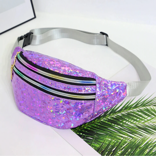 Holografische Damen Gürteltasche – Silber & Schwarzes Geometrisches Muster | Laser Hüfttasche Crossbody Brusttasche für Handy & Reisen Kaufschwan®