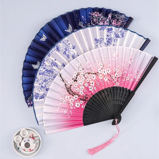 Vintage Seiden-Faltfächer | Chinesische & Japanische Bambusfächer | Tanzrequisiten | Heimdekoration & Geschenke Kaufschwan®