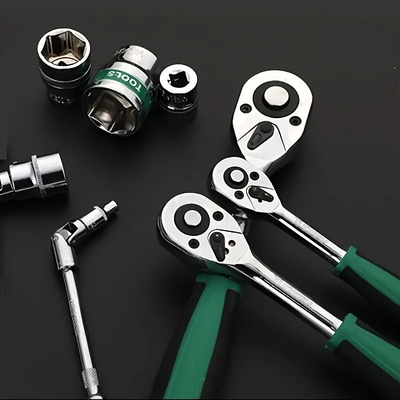 72-Zahn Steckschlüssel Set 1/4"-3/8"-1/2" Ratschen Werkzeug Kompaktes Auto Reparatur Set