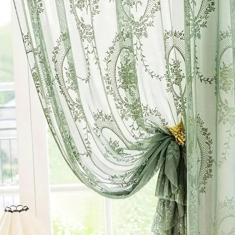Floraler Bestickter Transparenter Vorhang mit Stangentasche für Wohnzimmer Schlafzimmer Balkon 2 Stück/Set Kaufschwan®