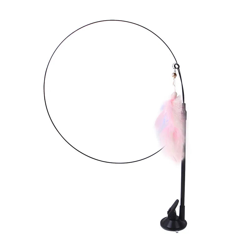 Feder-Vogel-Spielzeug für Katze – Interaktiver Katzen-Spielstab mit Langem Stahldraht & Epoxid-Saugnapf Kaufschwan® Rosa