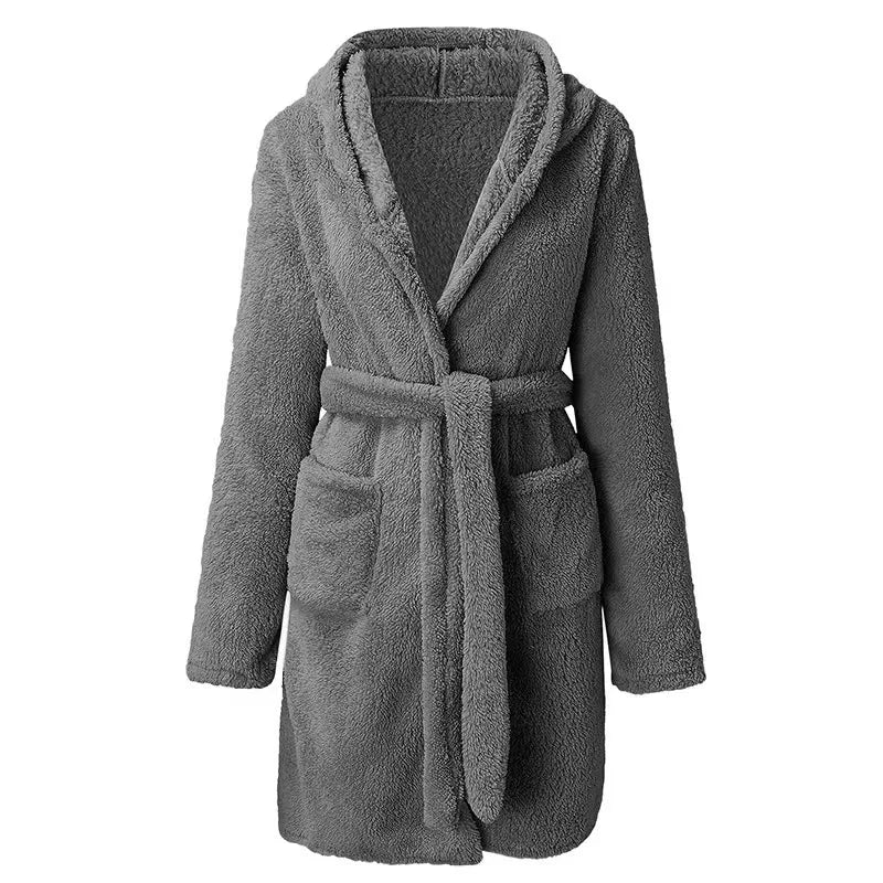 Langer Winter-Morgenmantel für Herren – Dicker Plüsch-Bademantel aus Fleece mit Schalkragen & Langen Ärmeln