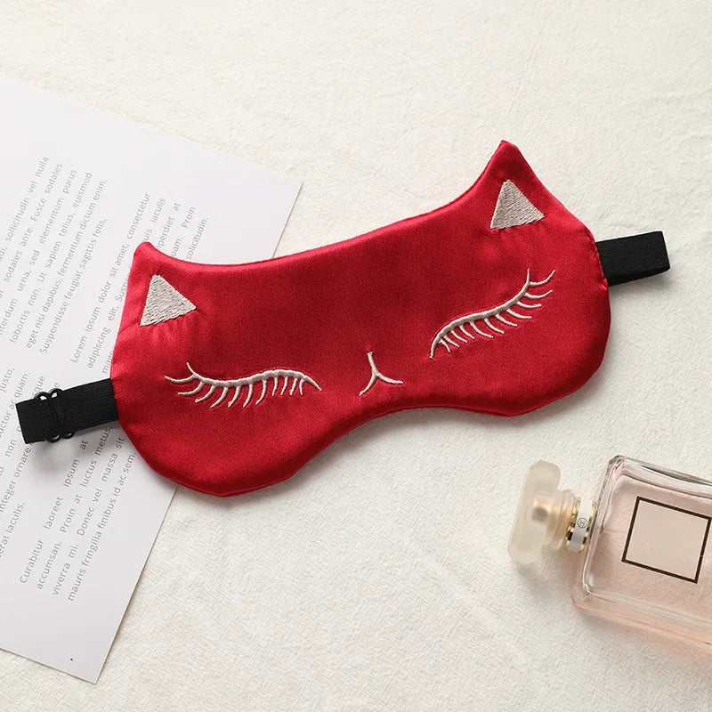 Katzen Design-Schlafmaske | Nachtmaske Augenabdeckung | Glatte & Atmungsaktive Augenbinde für Damen & Herren | Fuchs-Design für Reisen & Entspannung Kaufschwan® Rot