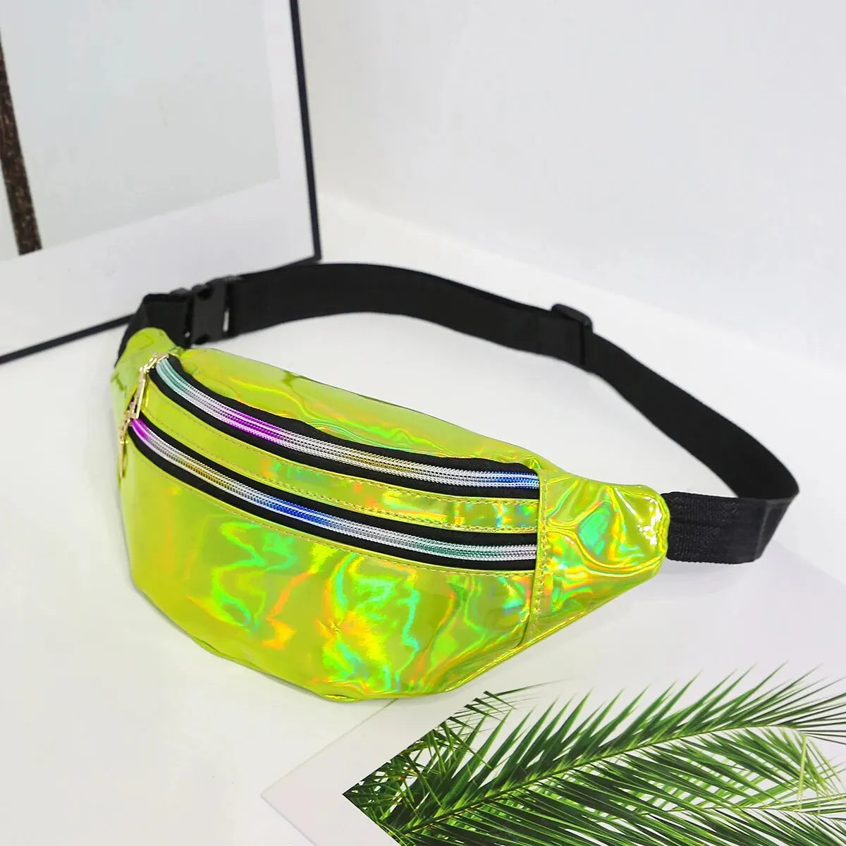 Holografische Glitzer Gürteltasche – Laser Fanny Pack | Designer Hüfttasche für Damen & Mädchen, Party, Reisen & Crossbody Kaufschwan® Gelb