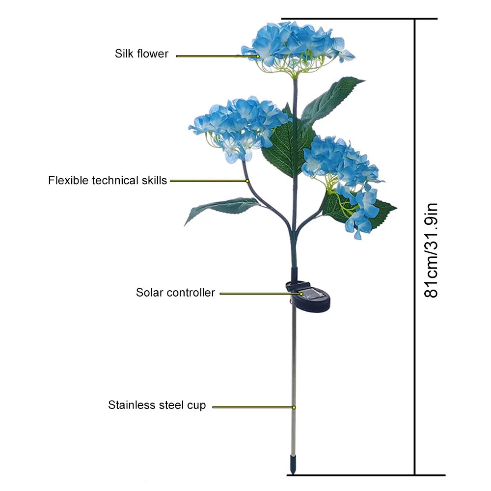 Solar LED 3-Kopf Hortensien-Rosenblumenlampe – Außen Garten, Rasen, Terrasse & Wegdekoration Kaufschwan®