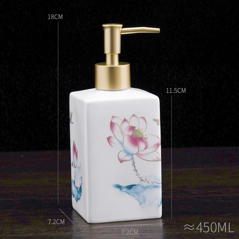 Blau-weiße Keramik-Lotion- und Desinfektionsmittelflasche – Quadratischer Spender für Shampoo, Duschgel & Badezimmer Kaufschwan® A-2