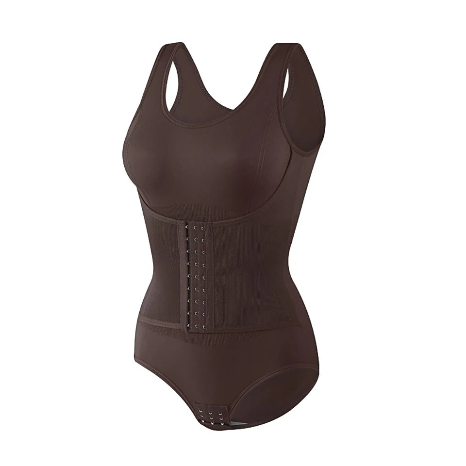 Damen Bodysuit Shapewear mit Reißverschluss & Gürtel – Figurformende Faja, Bauchweg Korsett & Taillentrainer Kaufschwan® Braun M