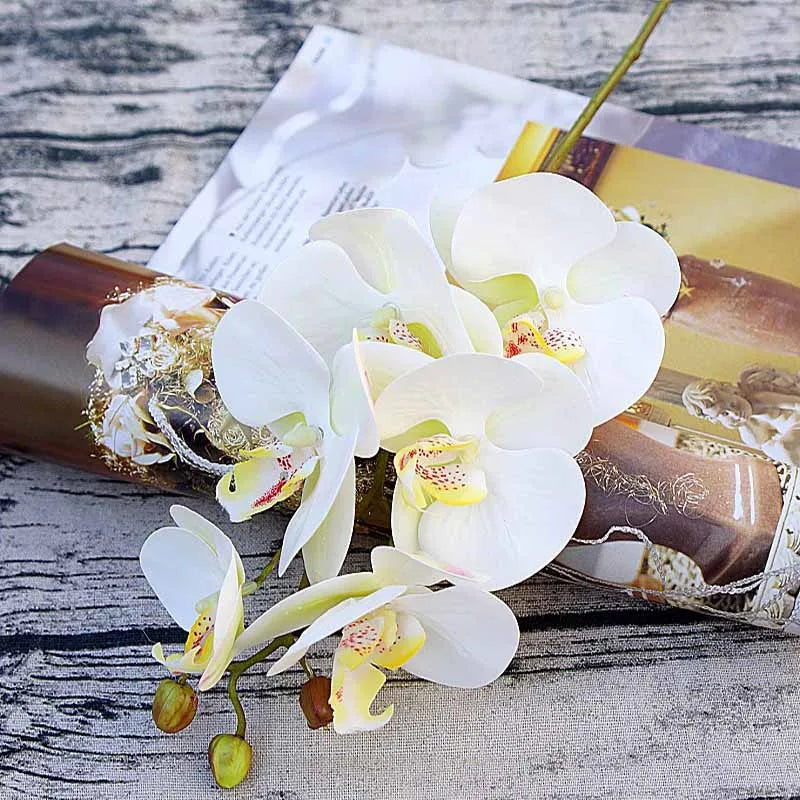 3D Künstliche Schmetterlings-Orchideen – Kunststoffblumen für Zuhause, Vase, Hochzeit, Garten & Partydekoration | DIY Girlanden & Geschenkboxen Kaufschwan® Milchweiß