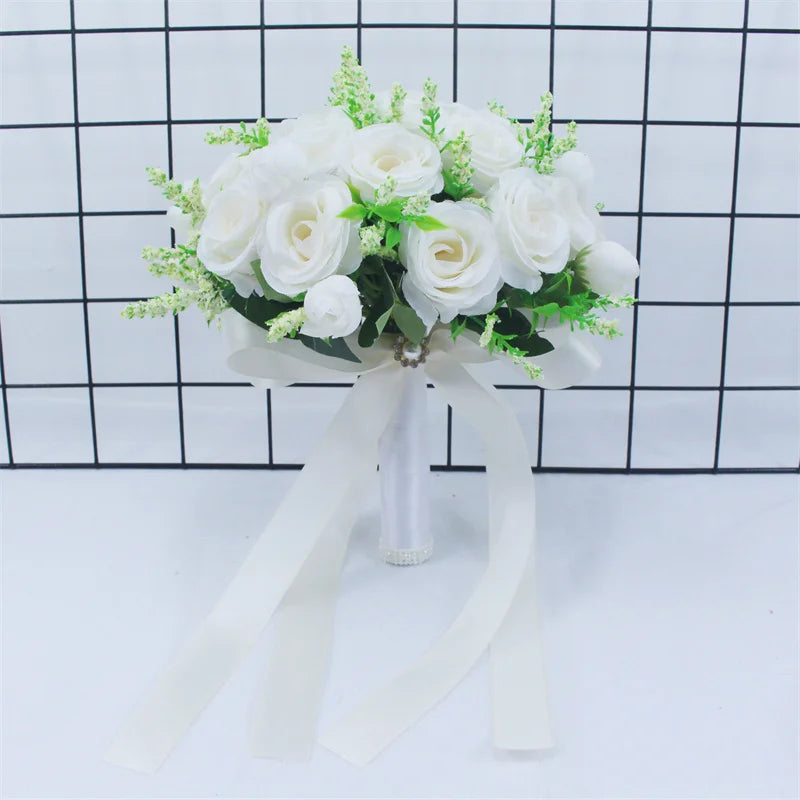 Brautstrauß Weiße Rosen – Handgefertigter Seidenblumen Hochzeitsstrauß Kaufschwan® Weiß