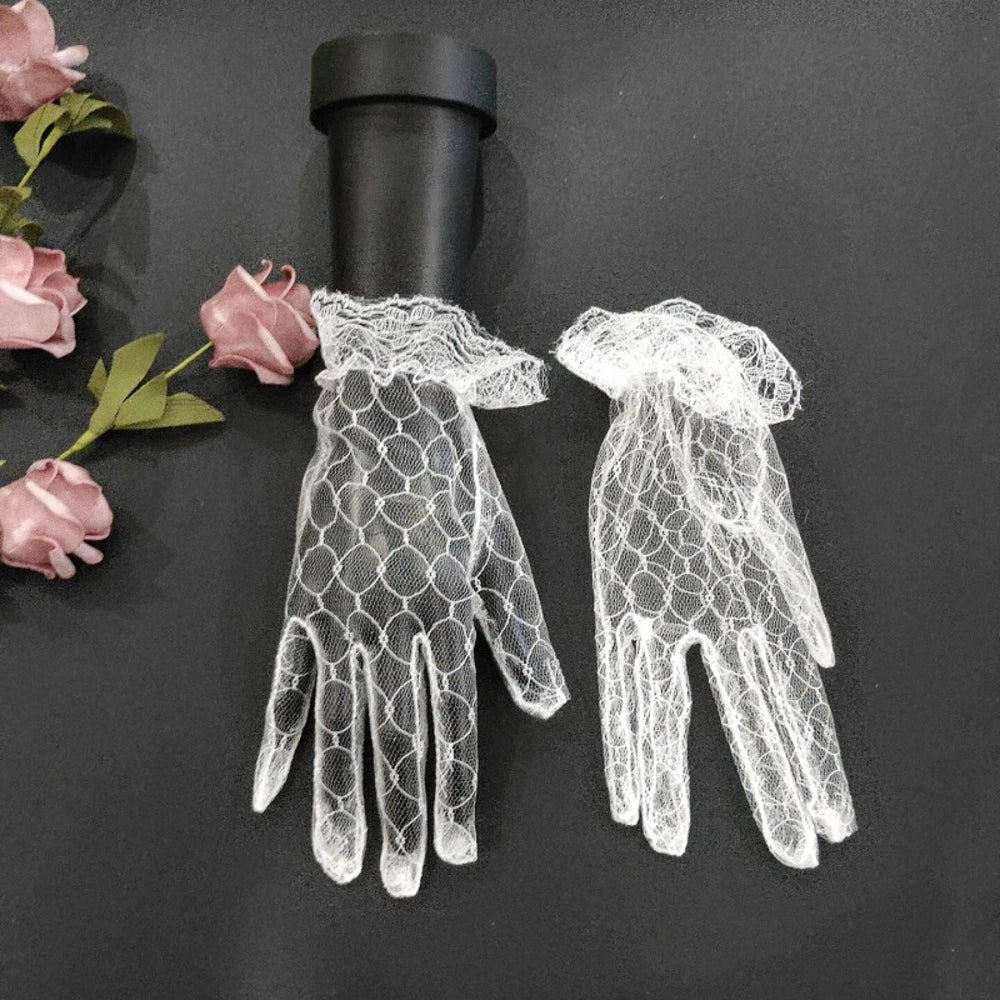 Braut Spitzenhandschuhe – Elegante Kurze Mesh Handschuhe für Hochzeit Kaufschwan® Weiß