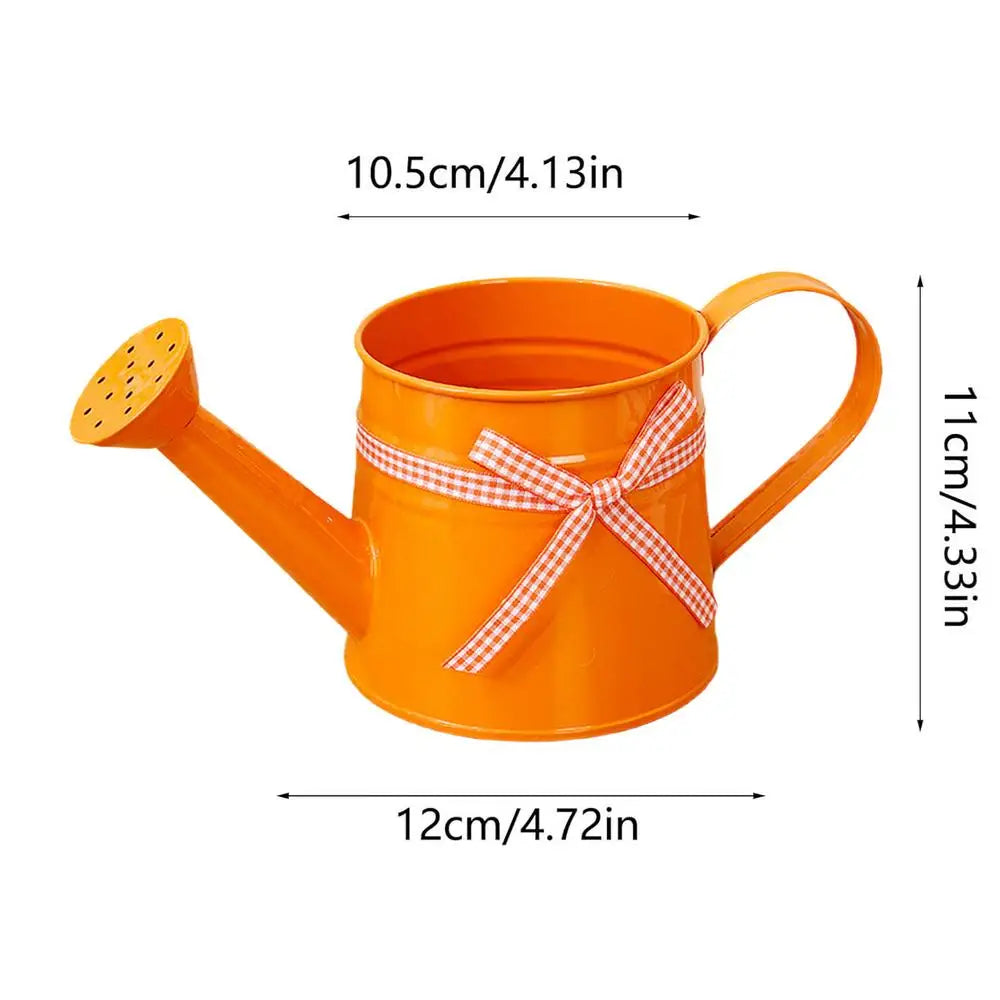 Mini Watering Can 1L Metal Pot with Sprinkler Head and Gingham Ribbon Modern Plant Watering Cans for Home Office Balcony Garden Kaufschwan® Orange