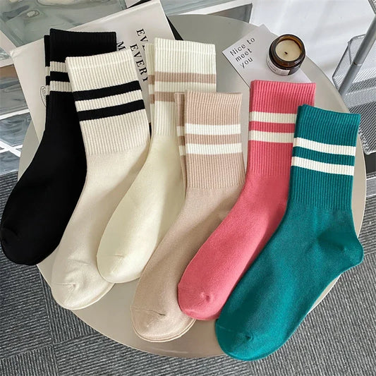 Damen Socken Mode Herbst Neue Bonbonfarbene Baumwoll Sportsocken | Preppy Stil Gestreift Freizeit Kaufschwan®