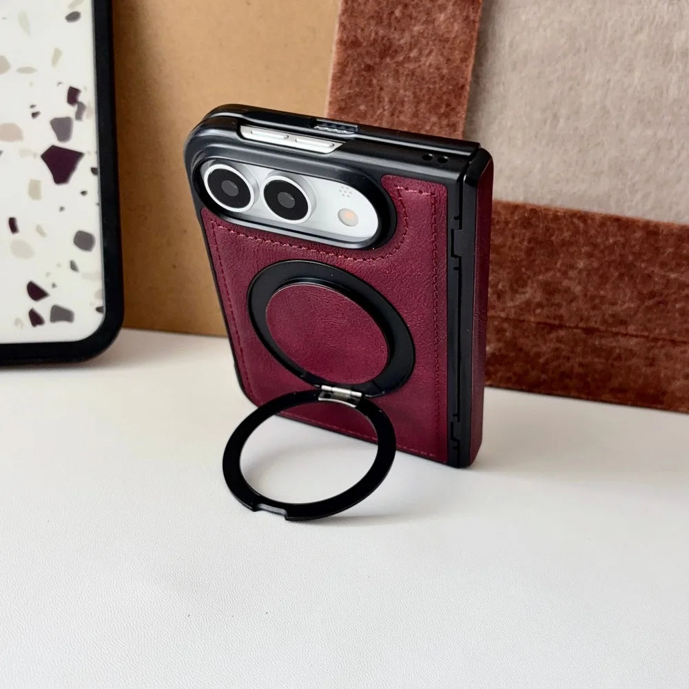 Luxuriöse Retro-Schutzhülle in Lederoptik für iPhone Duo 18 Fold und 18 Duo – Magnetische MagSafe-Kompatible Hülle mit Drehbarem Ständer und Stoßschutz Kaufschwan®