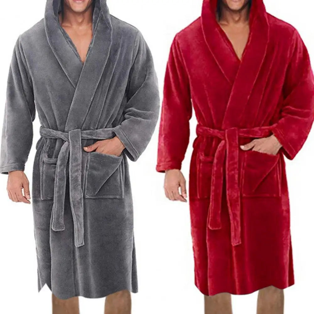 Herren Bademantel mit Kapuze aus Flanell – Warmer Morgenmantel mit Gürtel & Taschen, Weicher Schlafanzug für Zuhause Kaufschwan®