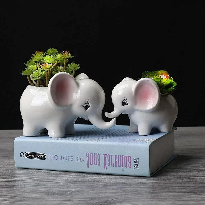 Kreativer Keramik Mini Blumentopf – Niedlicher Weißer Baby Elefant Sukkulenten Topf | Tisch Deko Ornament Kaufschwan®