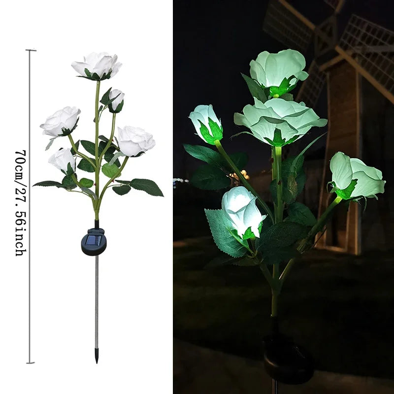 5-Köpfe Rosen Rasenlampe Solarlichter – Außen Dekorative Solar Gartenleuchten für Hof, Terrasse, Garten & Hochzeit Kaufschwan® Weiß