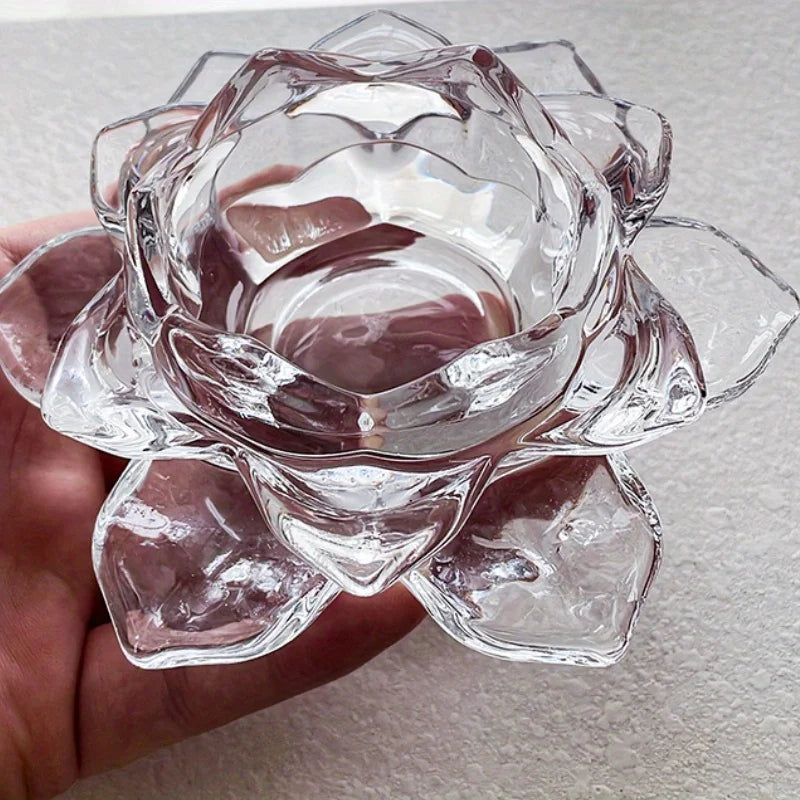 Kerzenhalter im Chinesischen Lotus-Stil – Transparenter Kristallglas Kerzenbecher für Romantisches Dinner, Bar & Wohndekoration Kaufschwan®