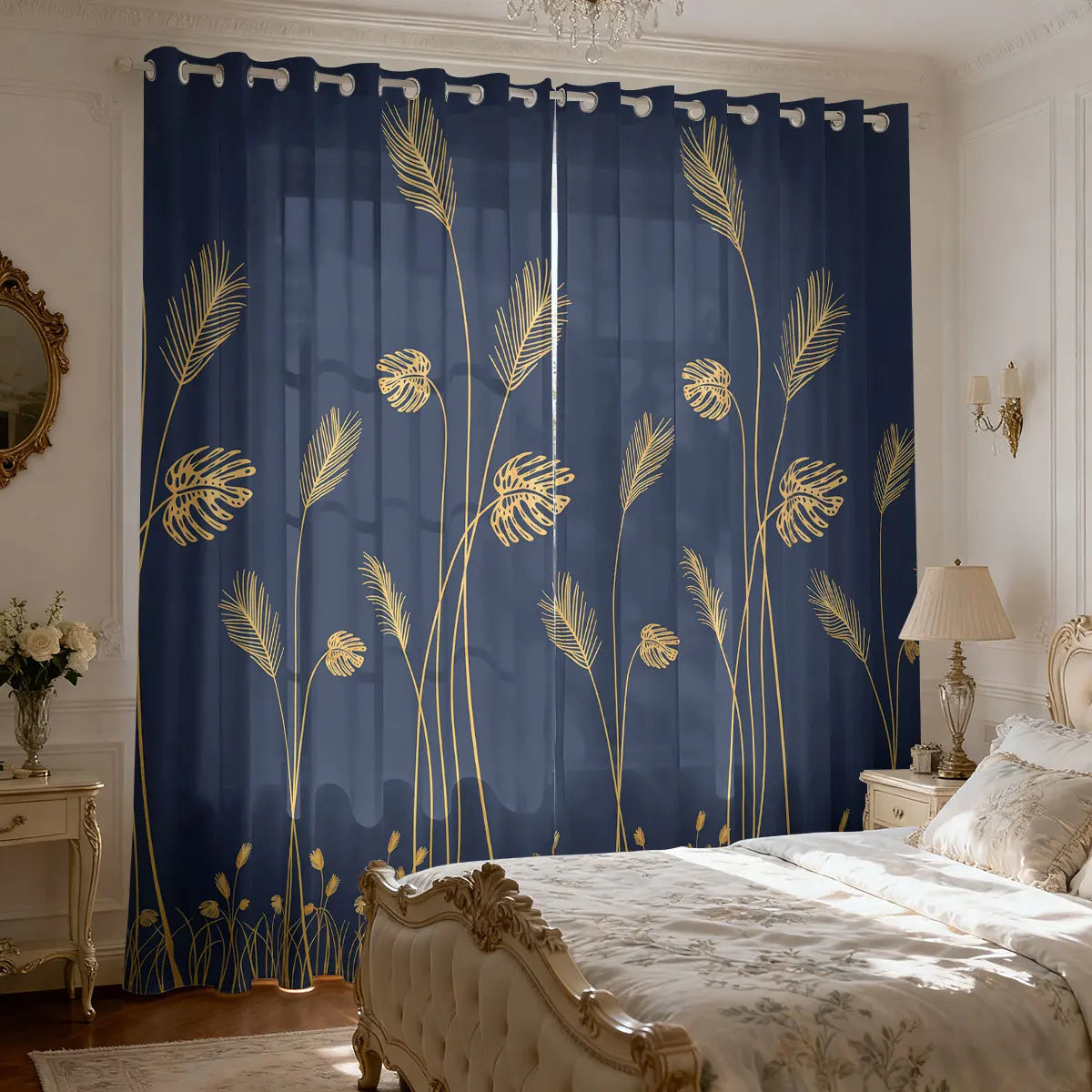 Schilf Pflanzen Print Wollvorhang Lichtblockierend Isoliert für Wohnzimmer Schlafzimmer 2 Stück/Set Kaufschwan®