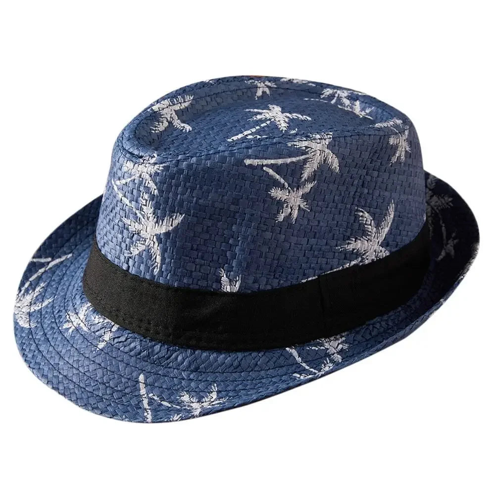 Strohhut für Damen & Herren – Atmungsaktiver Cowboy Sonnenhut mit breiter Krempe, Sommer Beach Jazz Cap Kaufschwan® Marineblau