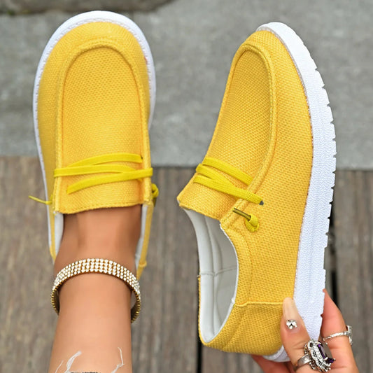 Frühling & Herbst Damen Vulcanized Sportschuhe – Modische Flache Sneaker | Bequeme Freizeitschuhe für Jeden Tag Kaufschwan® Gelb 36