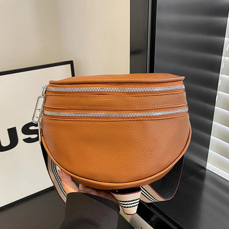 Damen Crossbody Tasche – Leichte PU Leder Handtasche mit Litchi-Struktur & Besticktem Verstellbarem Schulterriemen Kaufschwan® Hellbraun