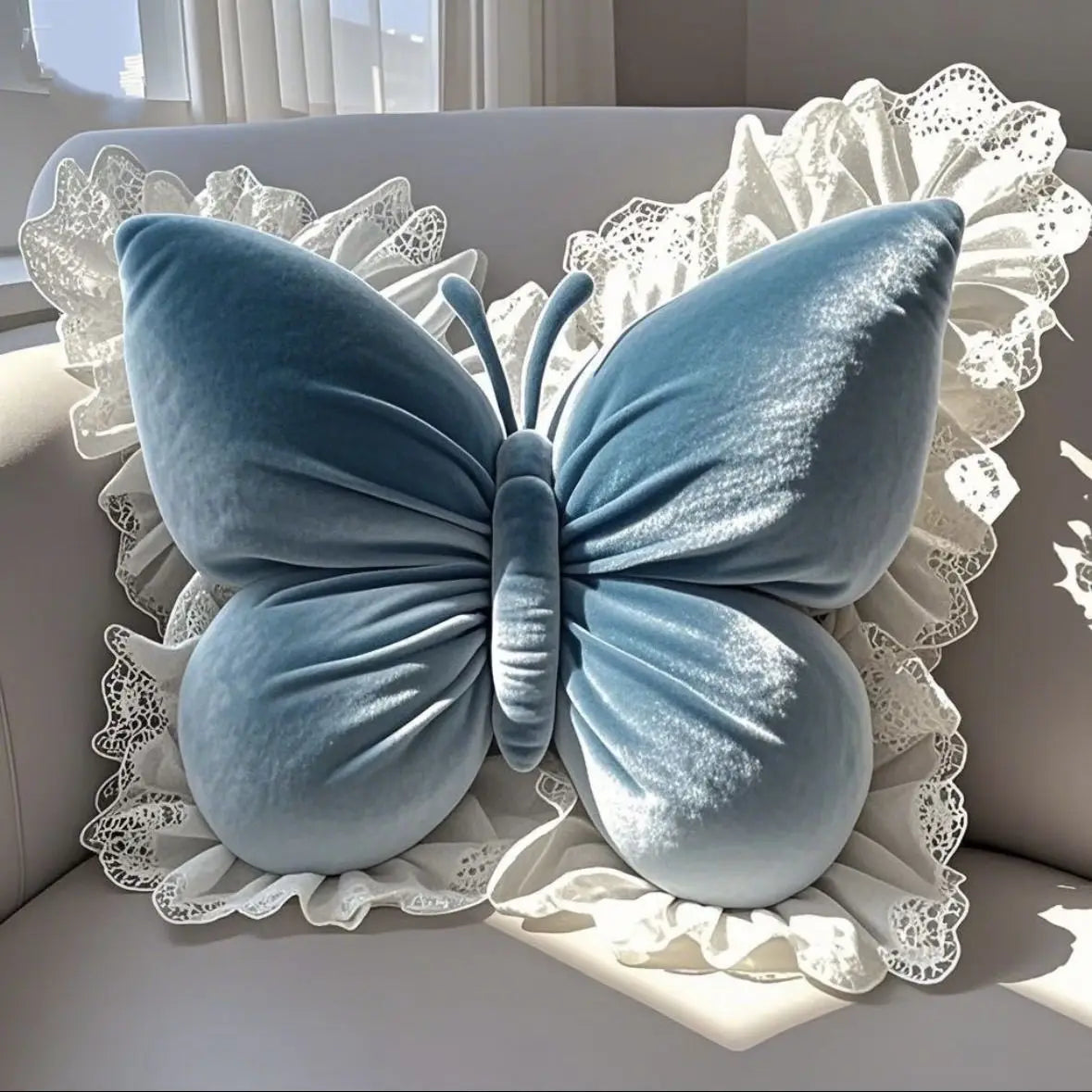 Süßes Prinzessin Schmetterling Kissen | Büro, Wohnzimmer, Schlafzimmer, Auto Sofa Kissen | Schleifen-Dekor Beschreibung: Kaufschwan® Blau 55x50cm