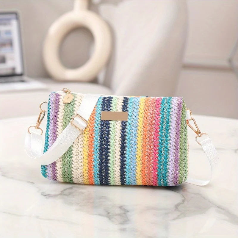 Pastorale Geflochtene Umhängetasche – Retro Bunte Kleine Quadratische Schultertasche für Damen & Mädchen Kaufschwan® Design 4