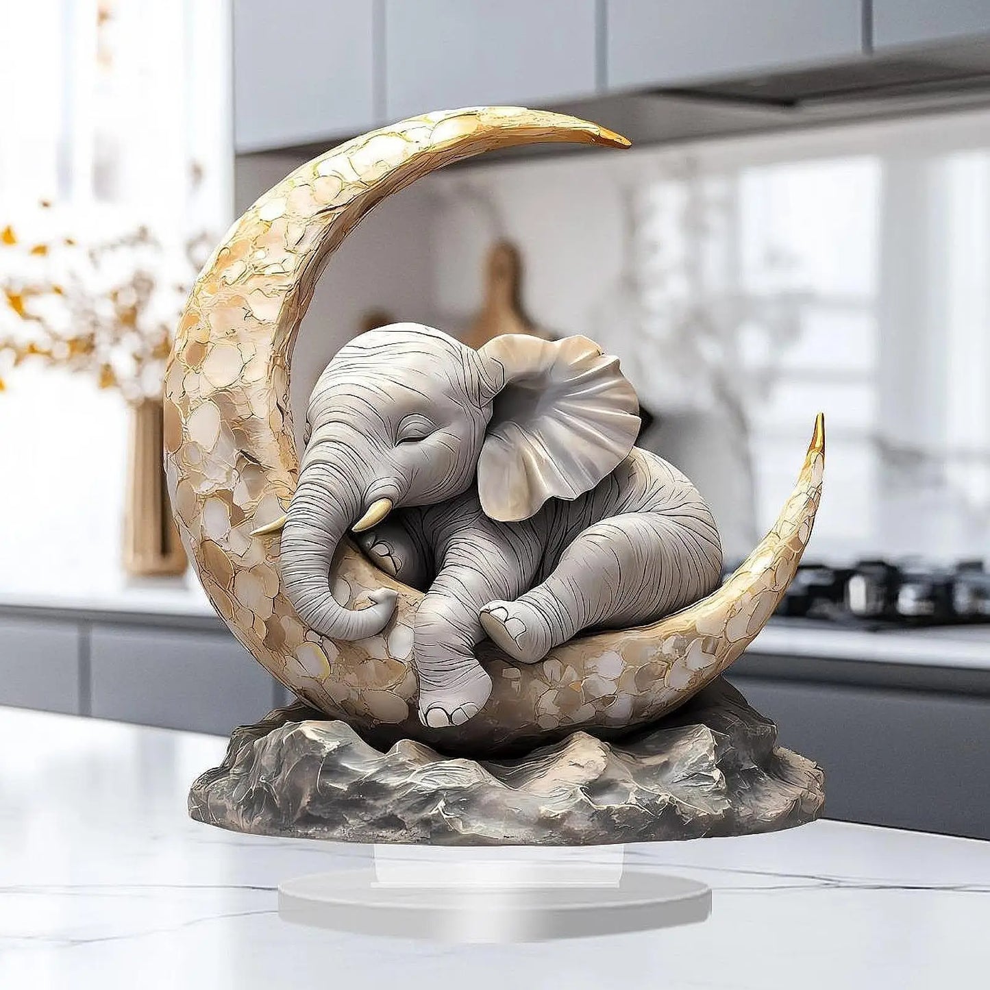 Elefant/Mond Tischdekoration – Niedliche Tierkunst Dekoration für Wohnzimmer und Zuhause Kaufschwan®