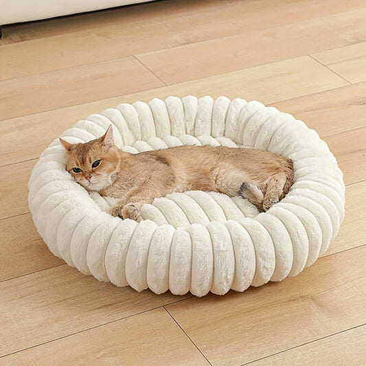 Warmes Rundes Donut-Katzenbett für Katze – Extraweiches Plüschbett & Kuscheliges Schlafnest Kaufschwan® Beige S-40cm