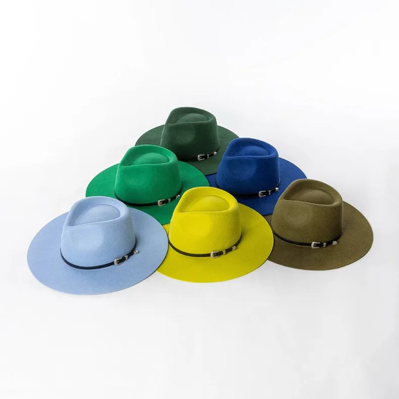 Herbst & Winter Unisex Woll-Fedora Hut – Vintage Jazzhut mit Krone & Schwarzem Lederband, Stylischer Hut mit Breiter Krempe Kaufschwan®