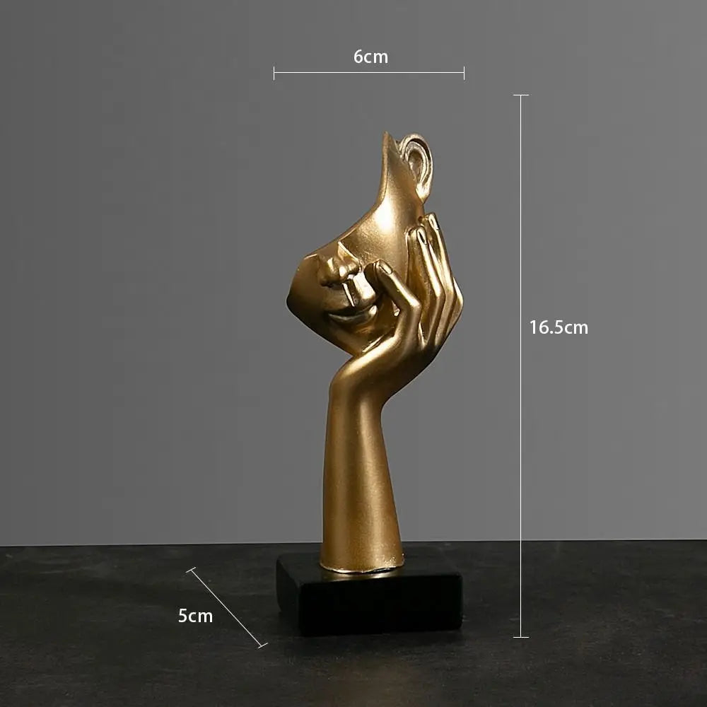 Abstrakte Resin Gesichtsstatue – Nordische Desktop Skulptur im Light-Luxury-Stil für Büro und Zuhause Kaufschwan® Gold-B