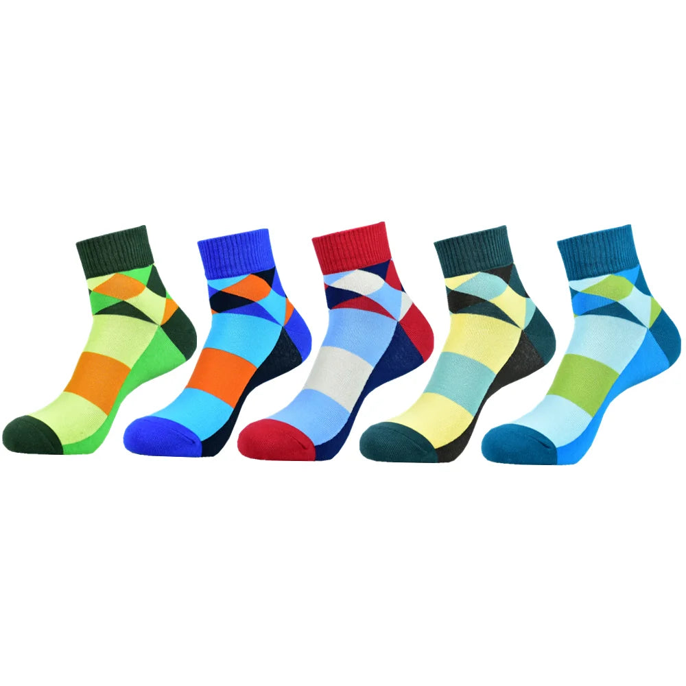 5 Paare Herren Frühling/Sommer Baumwolle Mehrfarbige Kurze Bootssocken | Hochwertige Modische Innovative Kurzsocken Kaufschwan® Set 2 - 5 Paare EU (40-46)