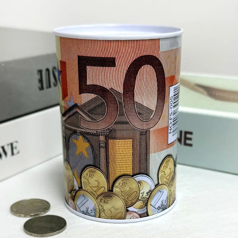 Zylindrische Euro Design Blech Sparbox – Wiederverwendbare Münz Aufbewahrung für Zuhause Kaufschwan®
