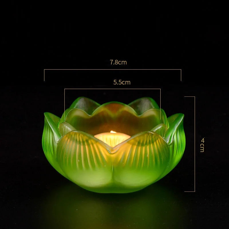 Bunter Glas Lotus Kerzenhalter – Buddhistischer Altar Butterlampenständer für Andacht & Wohndekoration Kaufschwan® Grün