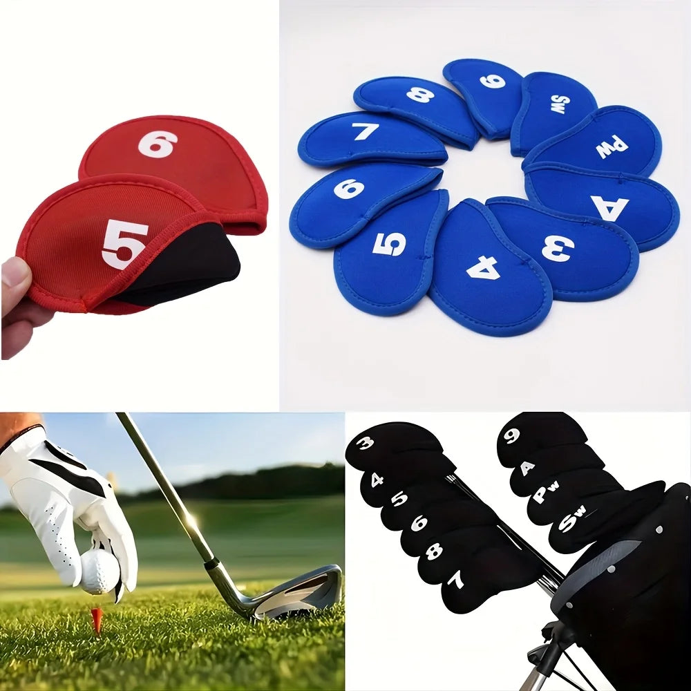 10 Stück Golf Schlägerhauben Set – Tragbare Eisenkopf Schutzhüllen | Langlebige PU-Leder Headcover für Golfschläger Kaufschwan®