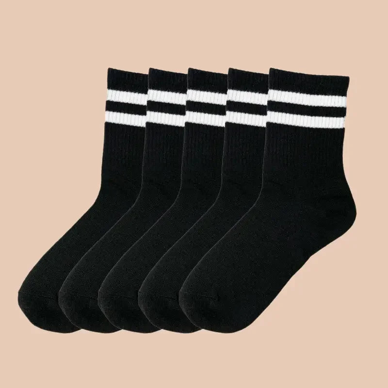 5/10 Paare Damen Gestreifte Kniestrümpfe | Bequeme & Atmungsaktive Mittellange Socken & Strümpfe Kaufschwan® 5 Paare Schwarz