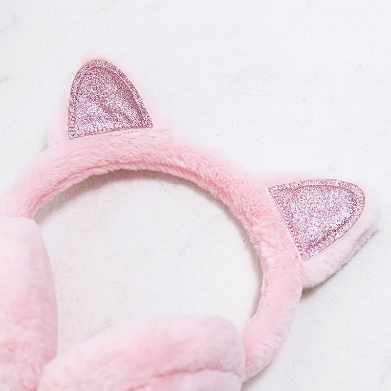 Herbst Winter Plüsch Ohrwärmer mit Katzenohren & Rosa Herz – Thermische Dicke Earmuffs für Kinder & Damen | Süß & Warm Kaufschwan®