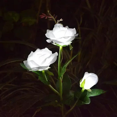 LED Solar Nelken- & Rosenblumen-Feenlichterkette – Wasserdichte Gartenlichter für Hof, Rasen, Wege & Muttertagsgeschenk Kaufschwan® Rose 3 Köpfe Weiß