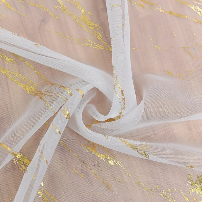Marmor Goldfolie Transparenter Voile Vorhang mit Stangentasche für Küche Schlafzimmer Wohnzimmer Balkon Kaufschwan®