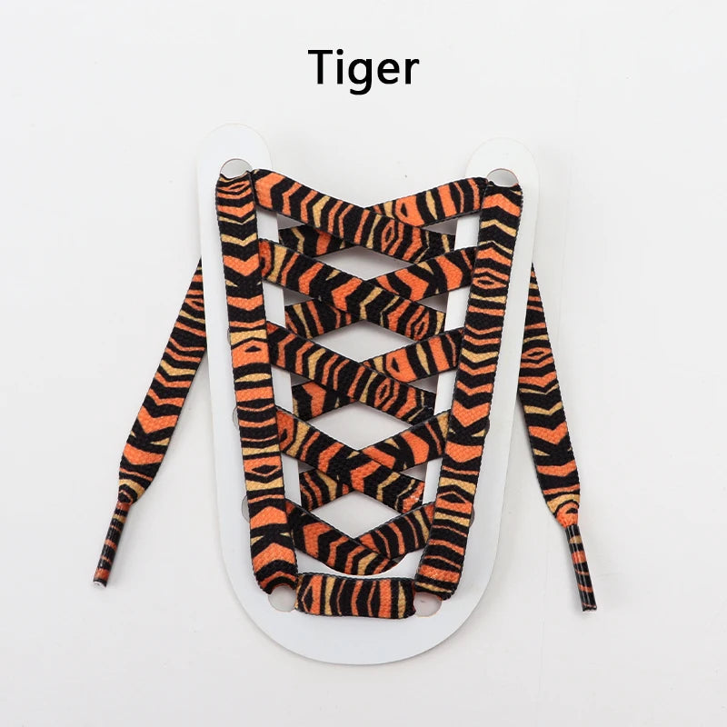 Tiermuster Schnürsenkel – Flache Modische Laces für Sneaker | Tiger-, Schlangen- & Leoparden-Print 120/140/160cm Kaufschwan® Tiger 140cm