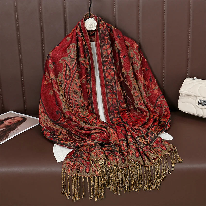 Pashmina Hijab Schal – Damen Langer Kaschmir Schal | Luxus Weicher Foulard, Turban & Muslimisches Kopftuch Kaufschwan® Rot-Braun 2