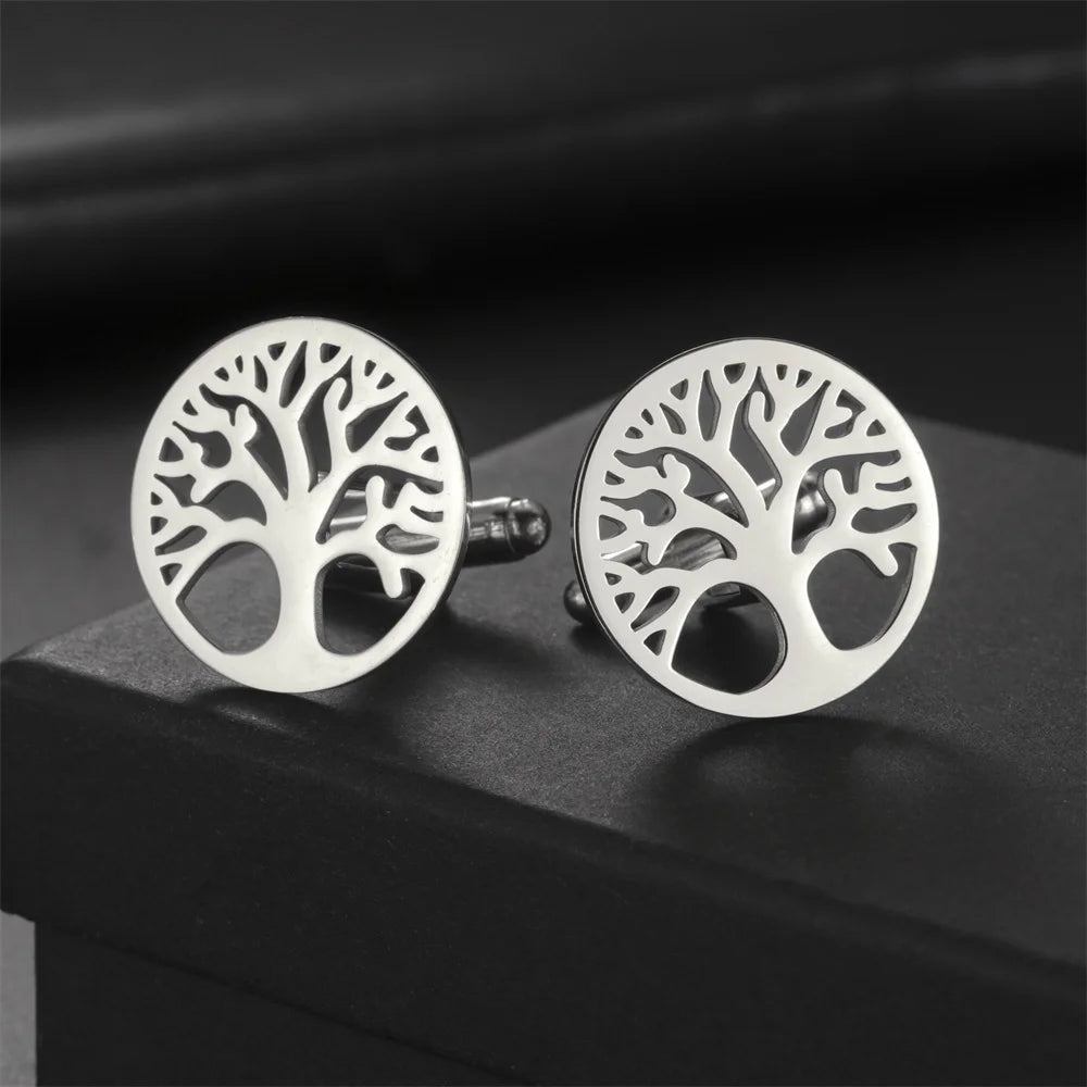 Baum des Lebens Manschettenknöpfe für Herren – Runde Edelstahl Manschetten | Elegantes Accessoire für Hochzeit, Business & Anlassmode Kaufschwan®
