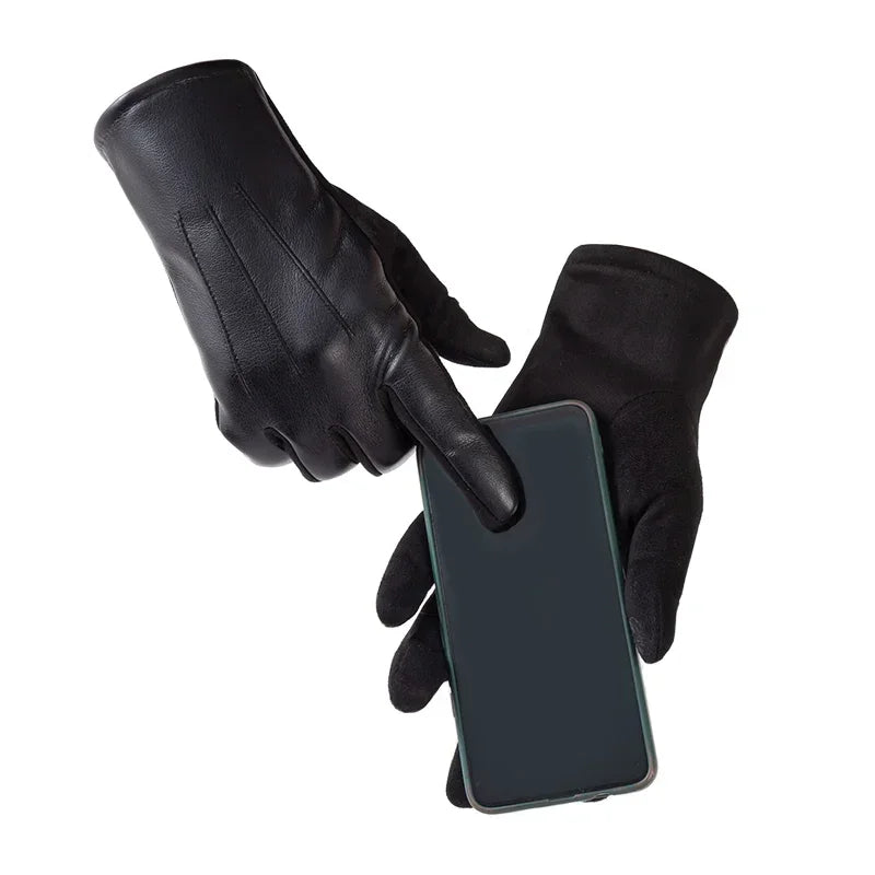 Hochwertige Herren Lederhandschuhe – Winter Business Handschuhe | Winddicht & Warm mit Touchscreen-Funktion – Schwarze Autofahrerhandschuhe Kaufschwan®